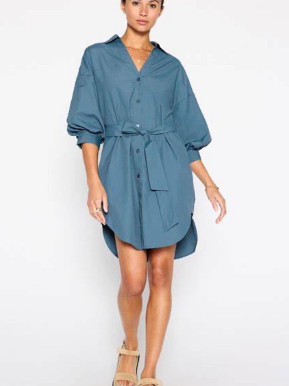 Brochu Walker Kate Belted Mini Shirt Dress Teal Blue-Green Large
